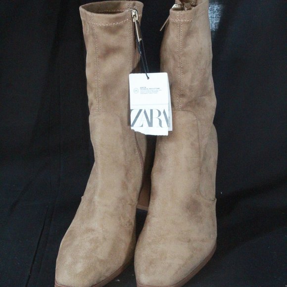 NEW ZARA STRETCH FABRIC BLOCK HEELS ANKLE BOOTS - Picture 3 of 5